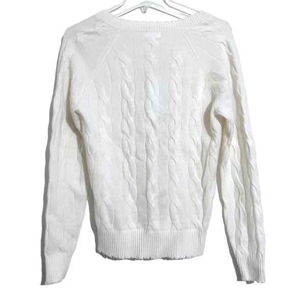 NEW Minnie Rose Cashmere V-Neck Frayed Edges Cable Knit Sweater - Picture 4 of 12